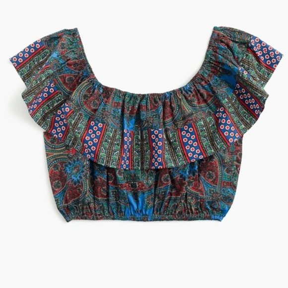 J. Crew Blue and Red Paisley Crop Top - Picture 1 of 5
